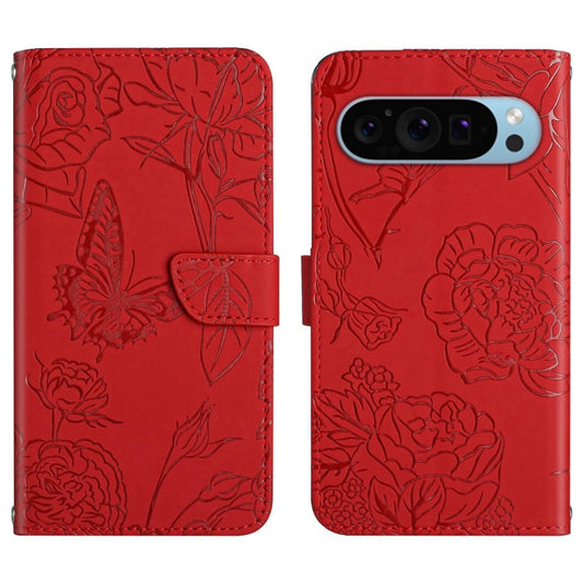 For Google Pixel 9 Pro Skin Feel Butterfly Embossed Flip Leather Phone Case(Red) - Google Cases by buy2fix | Online Shopping UK | buy2fix