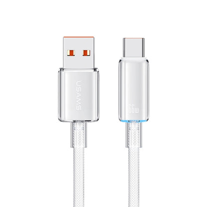 USAMS USB To Type-C 6A Aluminum Alloy Clear LED Fast Charge Data Cable, Length: 1.2m(White) - Multifunction Cable by USAMS | Online Shopping UK | buy2fix