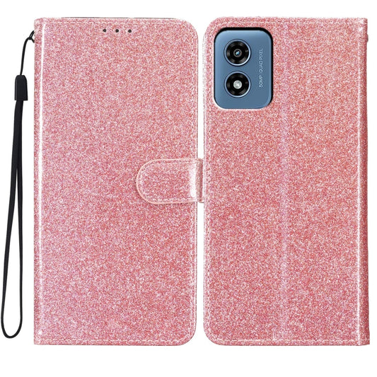 For Motorola Moto G Play 2024 Glitter Powder Flip Leather Phone Case(Rose Gold) - Motorola Cases by buy2fix | Online Shopping UK | buy2fix