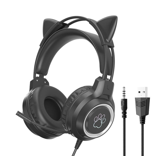 G35 Cute Cat RGB Head-mounted Wired Gaming Earphone(Black) - Multimedia Headset by buy2fix | Online Shopping UK | buy2fix