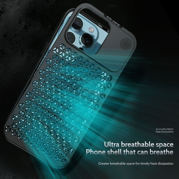 For iPhone 15 Pro Max R-JUST RJ58 Aromatherapy Metal Cooling Phone Case(Black) - iPhone 15 Pro Max Cases by R-JUST | Online Shopping UK | buy2fix