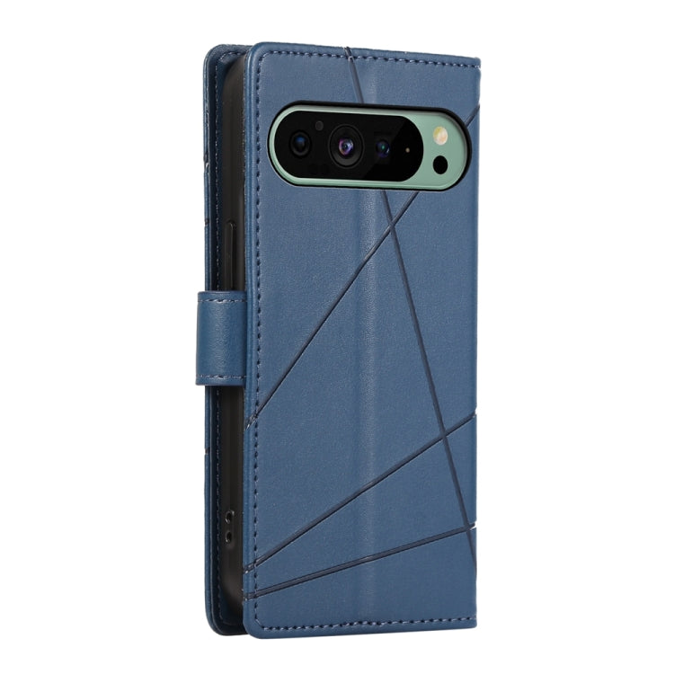 For Google Pixel 9 PU Genuine Leather Texture Embossed Line Phone Case(Blue) - Google Cases by buy2fix | Online Shopping UK | buy2fix