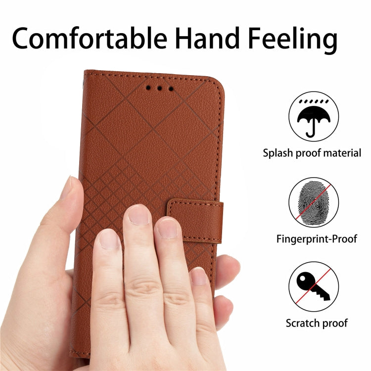 For iPhone 16 Pro Max Rhombic Grid Texture Leather Phone Case(Brown) - iPhone 16 Pro Max Cases by buy2fix | Online Shopping UK | buy2fix