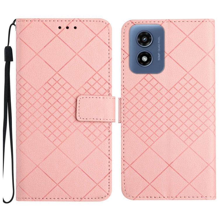 For Motorola Moto G Play 4G 2024 Rhombic Grid Texture Leather Phone Case(Pink) - Motorola Cases by buy2fix | Online Shopping UK | buy2fix