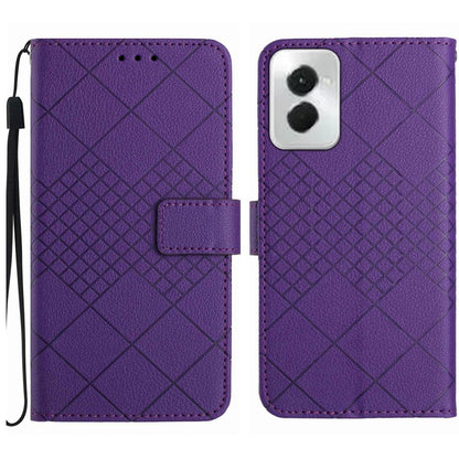 For Motorola Moto G Power 5G 2024 Rhombic Grid Texture Leather Phone Case(Purple) - Motorola Cases by buy2fix | Online Shopping UK | buy2fix