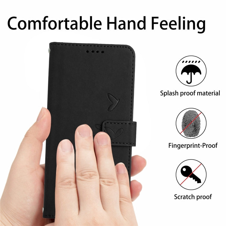 For Xiaomi Redmi K70 / K70 Pro Skin Feel Heart Embossed Leather Phone Case with Long Lanyard(Black) - K70 Pro Cases by buy2fix | Online Shopping UK | buy2fix