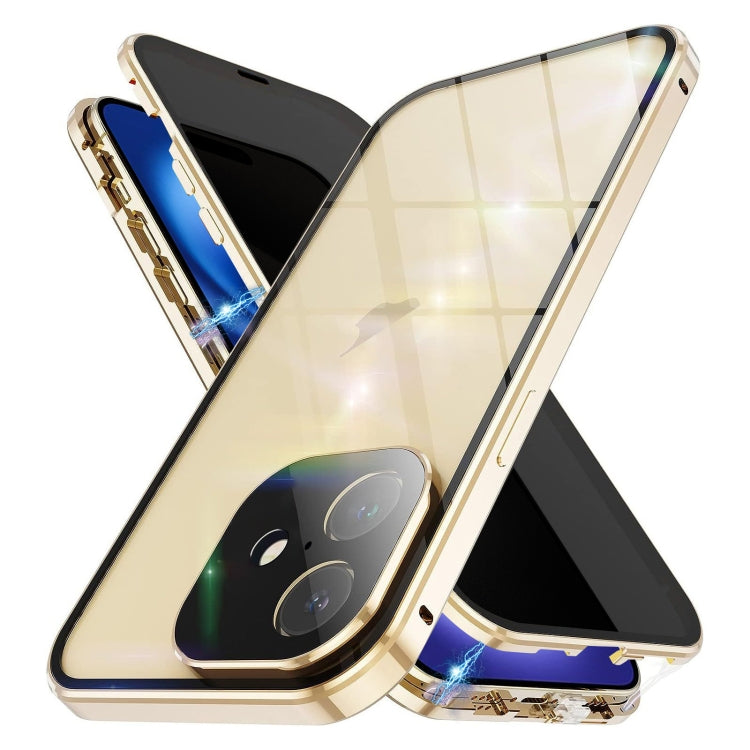 For iPhone 16 Plus Anti-peeping Magnetic Double-sided Tempered Glass Phone Case(Gold) - iPhone 16 Plus Cases by buy2fix | Online Shopping UK | buy2fix