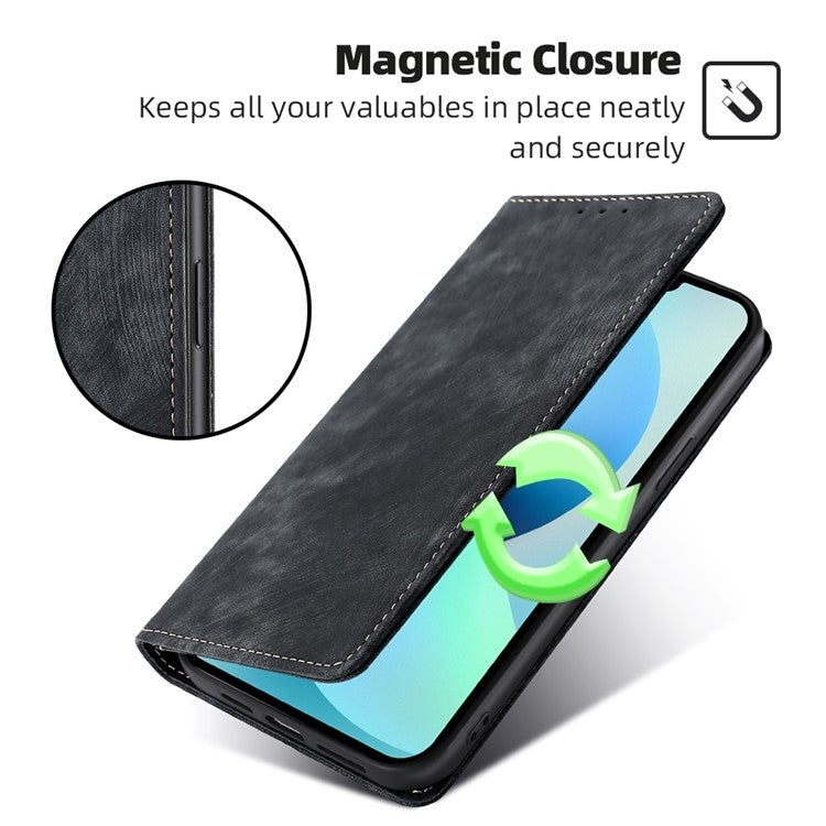 For Motorola Moto G Play 4G 2024 RFID Anti-theft Brush Magnetic Leather Phone Case(Black) - Motorola Cases by buy2fix | Online Shopping UK | buy2fix