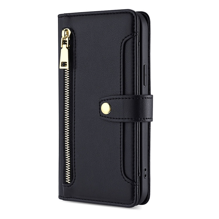 For Motorola Moto G84 5G Lite Sheep Texture Cross-body Zipper Wallet Leather Phone Case(Black) - Motorola Cases by buy2fix | Online Shopping UK | buy2fix