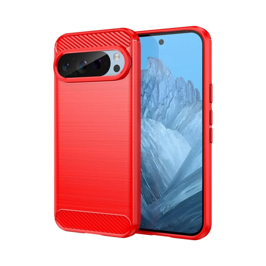 For Google Pixel 9 Pro 5G Carbon Fiber Brushed Texture TPU Phone Case(Red) - Google Cases by buy2fix | Online Shopping UK | buy2fix