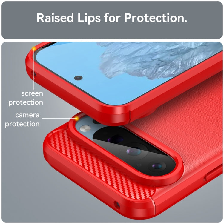 For Google Pixel 9 Pro 5G Carbon Fiber Brushed Texture TPU Phone Case(Red) - Google Cases by buy2fix | Online Shopping UK | buy2fix