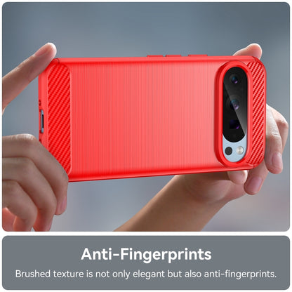 For Google Pixel 9 Carbon Fiber Brushed Texture TPU Phone Case(Red) - Google Cases by buy2fix | Online Shopping UK | buy2fix