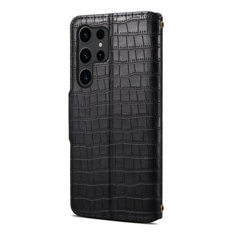 For Samsung Galaxy S24+ 5G Denior Crocodile Texture Oil Edge Leather Phone Case(Black) - Galaxy S24+ 5G Cases by Denior | Online Shopping UK | buy2fix