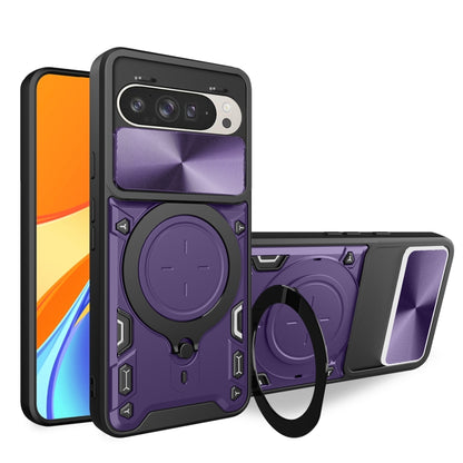 For Google Pixel 9 / 9 Pro CD Texture Sliding Camshield Magnetic Holder Phone Case(Purple) - Google Cases by buy2fix | Online Shopping UK | buy2fix