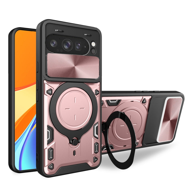 For Google Pixel 9 Pro XL CD Texture Sliding Camshield Magnetic Holder Phone Case(Pink) - Google Cases by buy2fix | Online Shopping UK | buy2fix