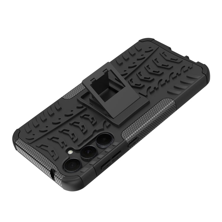 For Samsung Galaxy A55 Tire Texture TPU + PC Phone Case with Holder(Black) - Galaxy Phone Cases by buy2fix | Online Shopping UK | buy2fix