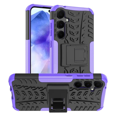 For Samsung Galaxy A55 Tire Texture TPU + PC Phone Case with Holder(Purple) - Galaxy Phone Cases by buy2fix | Online Shopping UK | buy2fix