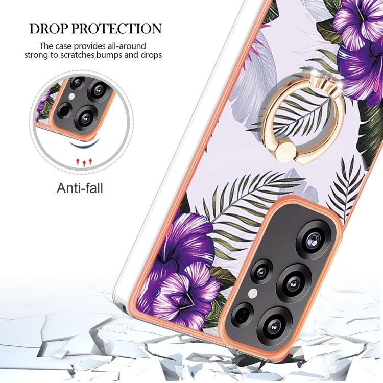 For Samsung Galaxy S25 Ultra 5G Electroplating Pattern IMD TPU Shockproof Case with Rhinestone Ring Holder(Purple Flower) - Galaxy S25 Ultra 5G Cases by buy2fix | Online Shopping UK | buy2fix