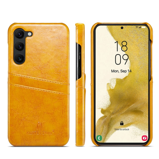 For Samsung Galaxy S24 5G Fierre Shann Oil Wax Texture Leather Phone Case with Card Slots(Yellow) - Galaxy S24 5G Cases by FIERRE SHANN | Online Shopping UK | buy2fix