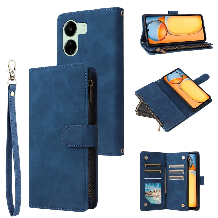 For Xiaomi Redmi 13C 4G Global Multifunctional Frosted Zipper Wallet Leather Phone Case(Blue) - 13C Cases by buy2fix | Online Shopping UK | buy2fix