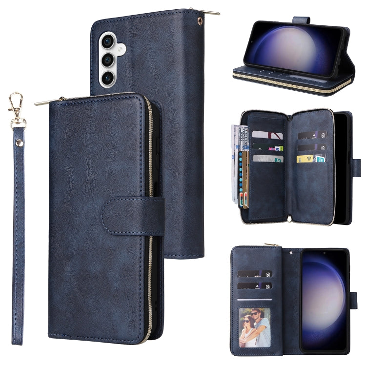 For Samsung Galaxy S23 FE 5G 9-Card Slots Zipper Wallet Bag Leather Phone Case(Blue) - Galaxy S23 FE 5G Cases by buy2fix | Online Shopping UK | buy2fix