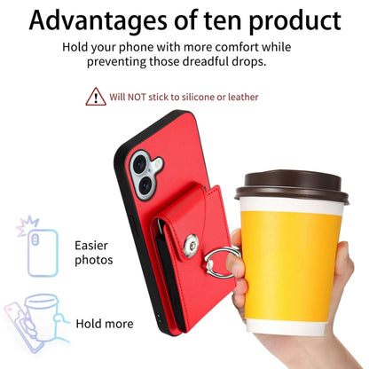 For iPhone 16 Plus Organ Card Bag Ring Holder Phone Case(Red) - iPhone 16 Plus Cases by buy2fix | Online Shopping UK | buy2fix