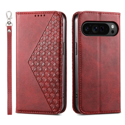 For Google Pixel 9 Pro Cubic Grid Calf Texture Magnetic Leather Phone Case(Red) - Google Cases by buy2fix | Online Shopping UK | buy2fix