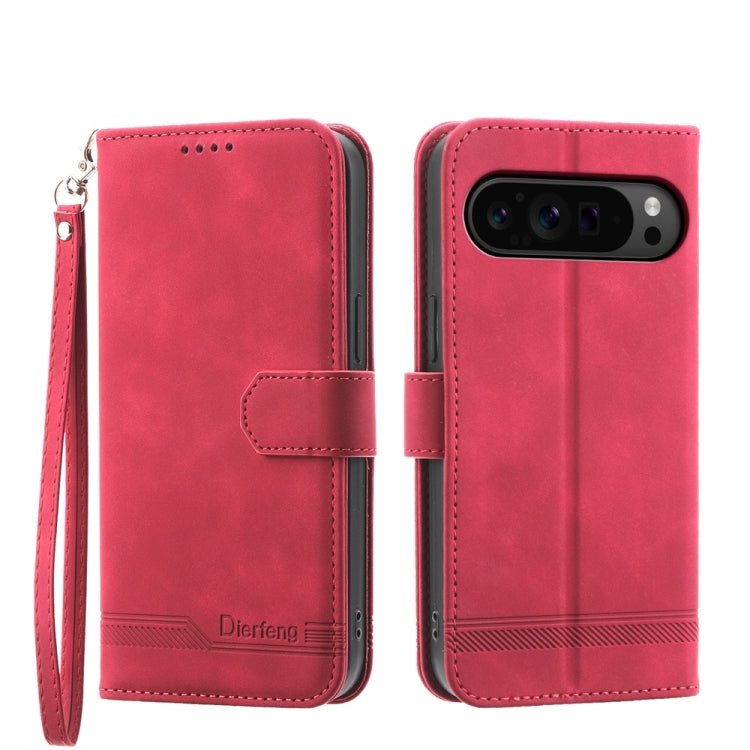 For Google Pixel 9 Pro Dierfeng Dream Line TPU + PU Leather Phone Case(Red) - Google Cases by buy2fix | Online Shopping UK | buy2fix