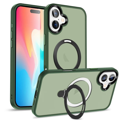 For iPhone 16 Plus Skin-feel MagSafe Holder PC Hybrid TPU Phone Case(Green) - iPhone 16 Plus Cases by buy2fix | Online Shopping UK | buy2fix