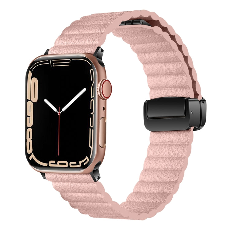 For Apple Watch SE 2023 40mm Water Ripple Magnetic Folding Buckle Watch Band, Style: Bold Version(Pink) - Watch Bands by buy2fix | Online Shopping UK | buy2fix