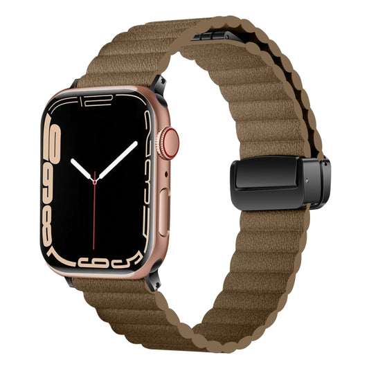 For Apple Watch Series 7 41mm Water Ripple Magnetic Folding Buckle Watch Band, Style: Bold Version(Brown) - Watch Bands by buy2fix | Online Shopping UK | buy2fix