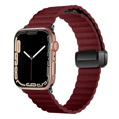 For Apple Watch Series 5 40mm Water Ripple Magnetic Folding Buckle Watch Band, Style: Bold Version(Wine Red) - Watch Bands by buy2fix | Online Shopping UK | buy2fix