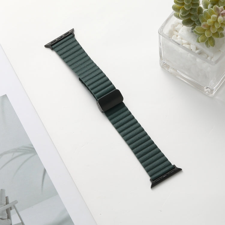 For Apple Watch Series 4 44mm Water Ripple Magnetic Folding Buckle Watch Band, Style: Bold Version(Dark Green) - Watch Bands by buy2fix | Online Shopping UK | buy2fix