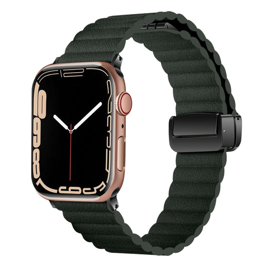 For Apple Watch Series 2 38mm Water Ripple Magnetic Folding Buckle Watch Band, Style: Bold Version(Dark Green) - Watch Bands by buy2fix | Online Shopping UK | buy2fix