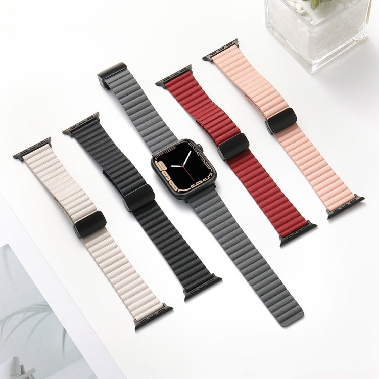 For Apple Watch Series 5 44mm Water Ripple Magnetic Folding Buckle Watch Band, Style: Bold Version(Wine Red) - Watch Bands by buy2fix | Online Shopping UK | buy2fix