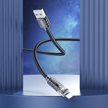 hoco U122 1.2m 2.4A USB to 8 Pin Lantern Transparent Discovery Edition Charging Data Cable(Black) - Normal Style Cable by hoco | Online Shopping UK | buy2fix