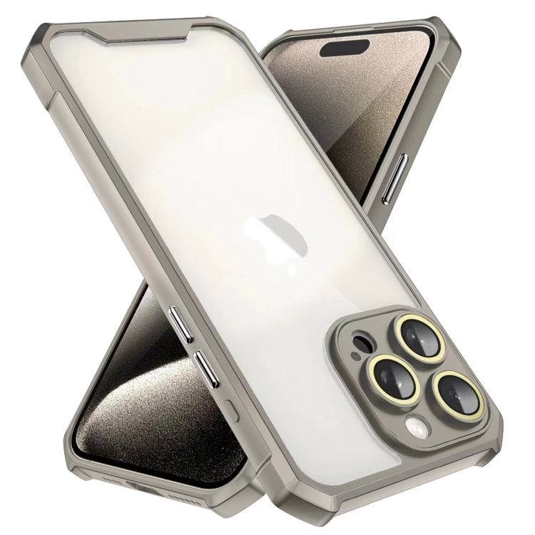 For iPhone 16 Shockproof Acrylic Phone Case with Lens Glass Film(Grey) - iPhone 16 Cases by buy2fix | Online Shopping UK | buy2fix