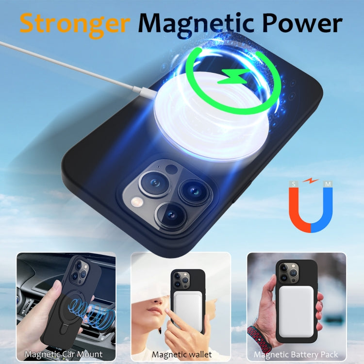 For iPhone 12 Pro Max MagSafe Magnetic Liquid Silicone Phone Case with Ring Holder(Black) - iPhone 12 Pro Max Cases by buy2fix | Online Shopping UK | buy2fix