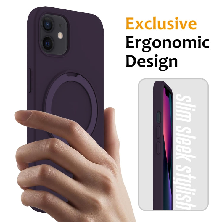 For iPhone 12 MagSafe Magnetic Liquid Silicone Phone Case with Ring Holder(Purple) - iPhone 12 / 12 Pro Cases by buy2fix | Online Shopping UK | buy2fix