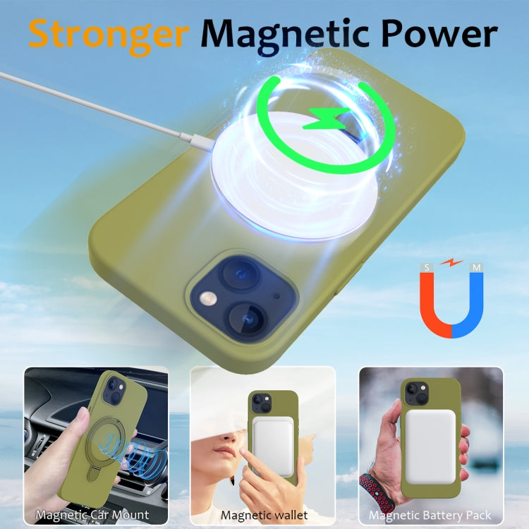 For iPhone 13 MagSafe Magnetic Liquid Silicone Phone Case with Ring Holder(Willow Green) - iPhone 13 Cases by buy2fix | Online Shopping UK | buy2fix