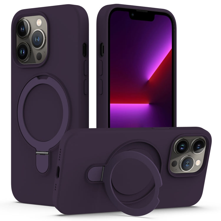 For iPhone 14 Pro Max MagSafe Magnetic Liquid Silicone Phone Case with Ring Holder(Purple) - iPhone 14 Pro Max Cases by buy2fix | Online Shopping UK | buy2fix