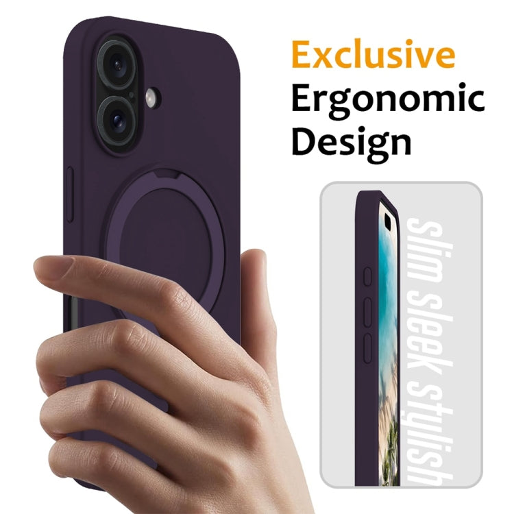 For iPhone 16 Liquid Silicone MagSafe Magnetic Phone Case with Ring Holder(Purple) - iPhone 16 Cases by buy2fix | Online Shopping UK | buy2fix