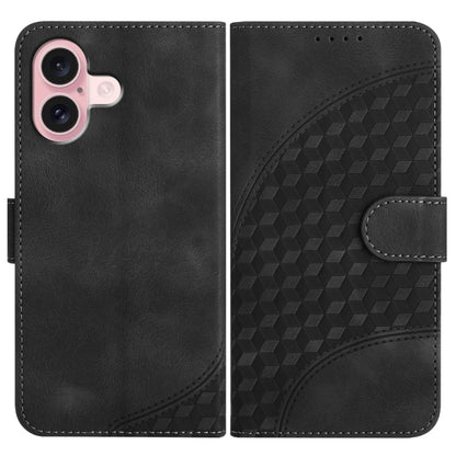 For iPhone 16 YX0060 Elephant Head Embossed Phone Leather Case with Lanyard(Black) - iPhone 16 Cases by buy2fix | Online Shopping UK | buy2fix