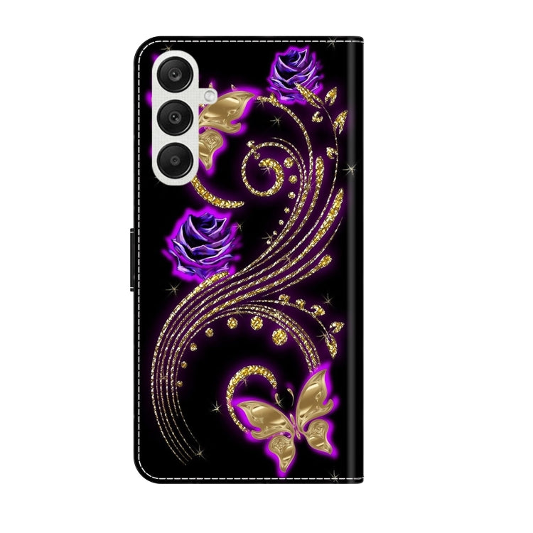 For Samsung Galaxy A35 5G Crystal 3D Shockproof Protective Leather Phone Case(Purple Flower Butterfly) - Galaxy Phone Cases by buy2fix | Online Shopping UK | buy2fix