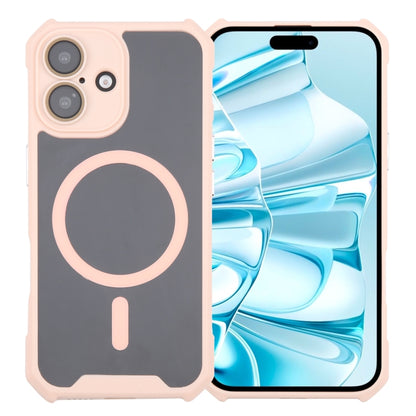 For iPhone 16 Plus Colorful Two-Color Lens Film MagSafe Magnetic Horn Acrylic+TPU Case(Pink) - iPhone 16 Plus Cases by buy2fix | Online Shopping UK | buy2fix