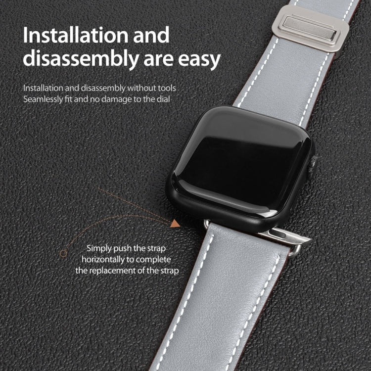 For Apple Watch SE 2023 44mm DUX DUCIS YA Series Magnetic Buckle Genuine Leather Watch Band(Grey) - Watch Bands by DUX DUCIS | Online Shopping UK | buy2fix