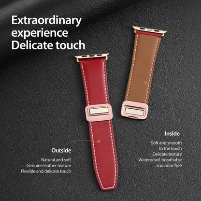 For Apple Watch SE 2023 44mm DUX DUCIS YA Series Magnetic Buckle Genuine Leather Watch Band(Red) - Watch Bands by DUX DUCIS | Online Shopping UK | buy2fix