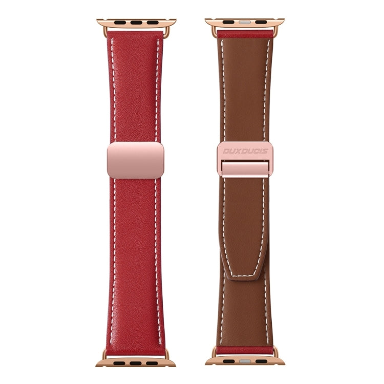 For Apple Watch SE 2023 40mm DUX DUCIS YA Series Magnetic Buckle Genuine Leather Watch Band(Red) - Watch Bands by DUX DUCIS | Online Shopping UK | buy2fix