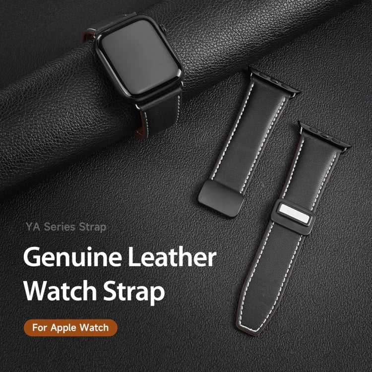 For Apple Watch Ultra 2 49mm DUX DUCIS YA Series Magnetic Buckle Genuine Leather Watch Band(Black) - Watch Bands by DUX DUCIS | Online Shopping UK | buy2fix