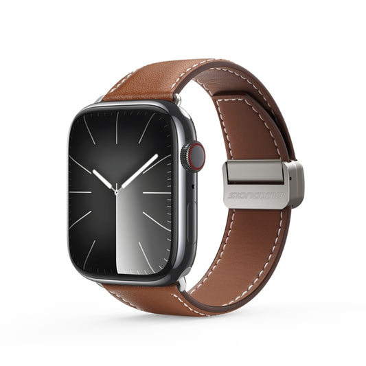 For Apple Watch SE 2022 40mm DUX DUCIS YA Series Magnetic Buckle Genuine Leather Watch Band(Brown) - Watch Bands by DUX DUCIS | Online Shopping UK | buy2fix